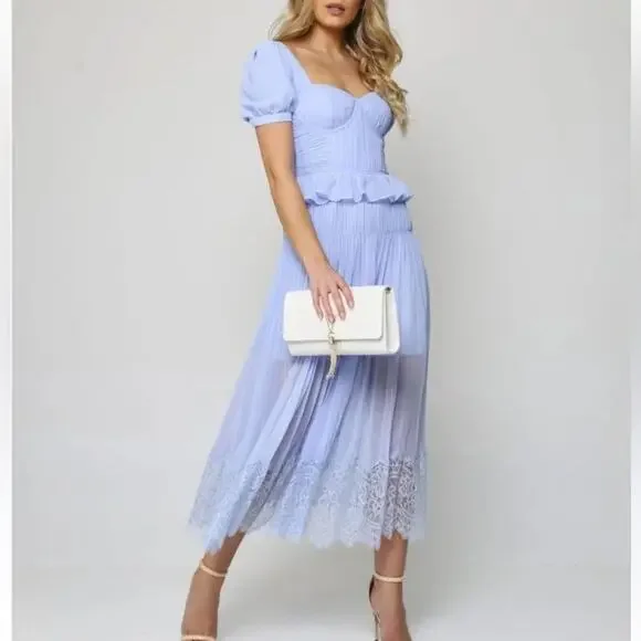 white christmas dresses Le Thanh HOA Marina Light Blue Asymmetric Chiffon Midi Dress main image 0